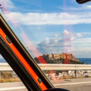 car hire in lindos with view of the acropolis